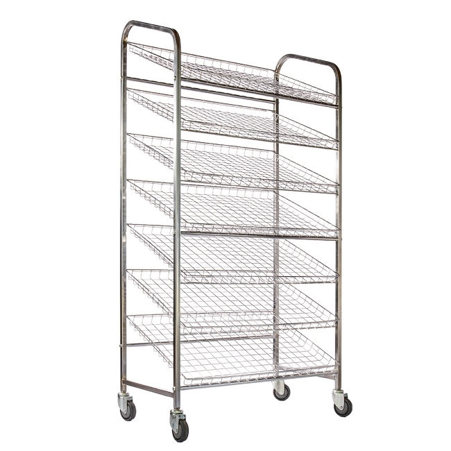 Wire Mesh Bread Trolley - Mobile - 7 Tier - Chrome and Electroplated - 193 x 110 x 58cm