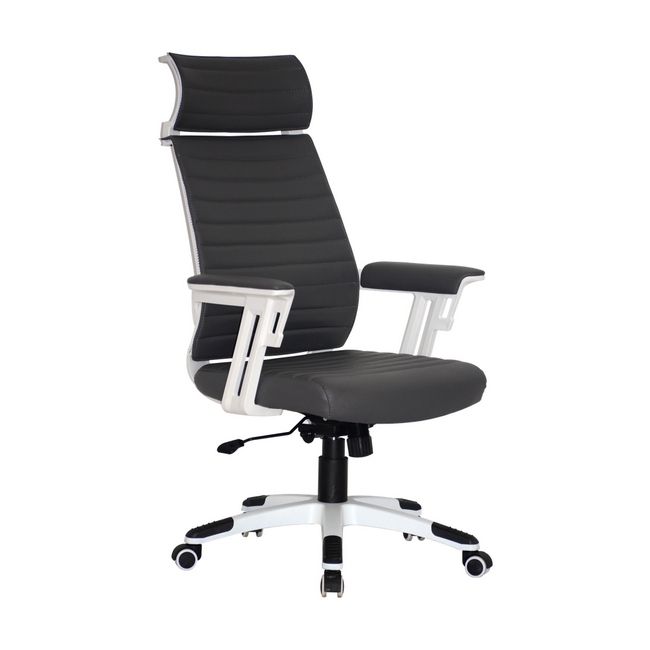 High Back Office Chair - Headrest - Wall Street - PU Leather - Swivel and Tilt - Gas Height - Dark Grey