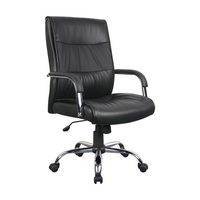 High Back Office Chair - Chrome Panel - PU Leather - Swivel and Tilt - Gas Height - Black