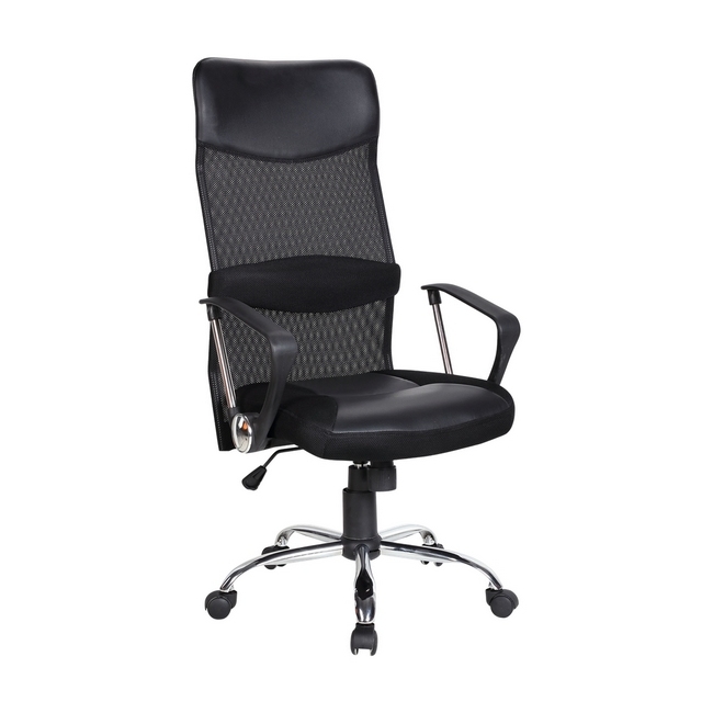 High Back Office Chair - Ice - Netting and PU Leather - Swivel and Tilt - Gas Height - Black