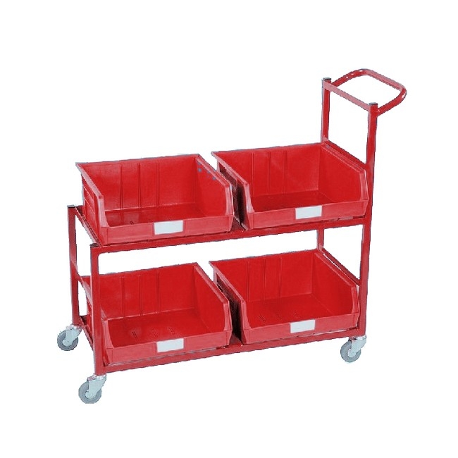 Steel Frame Plastic Container Trolley - Kit - Includes 4 x Size 8 Red Bins - 97 x 110 x 40cm