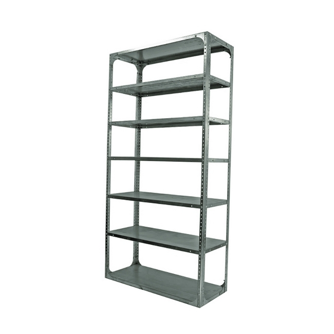 Bolted Shelving Steel Bay 7 Shelves - Uni-Angle - Seven Shelf Kit - Galvanised - 335.3 x 91.4 x 61 cm