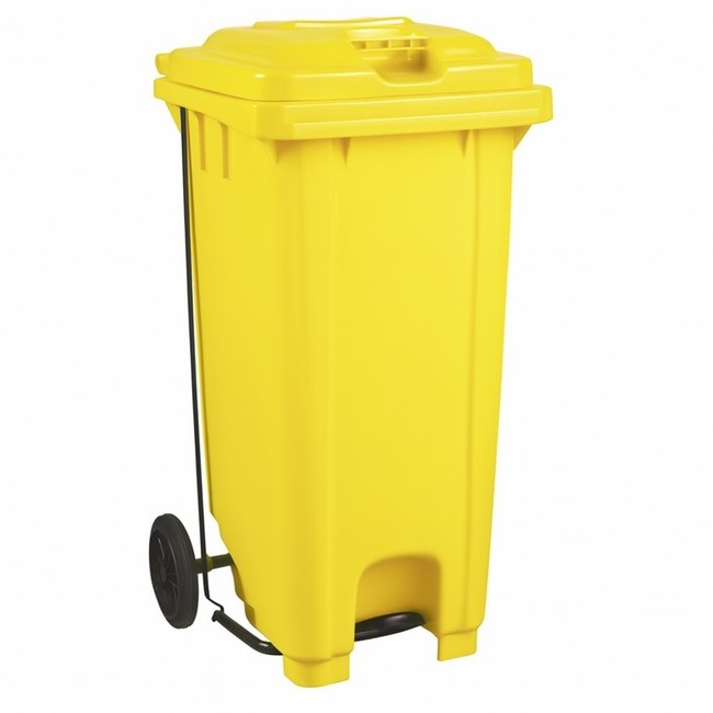 Wheelie Pedal Bin - 120L Foot Operated Pedal Bin - Plastic - Yellow