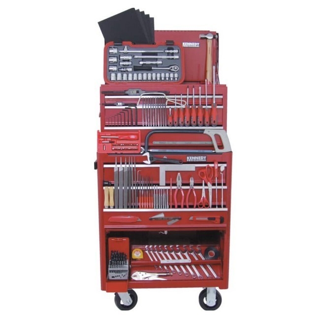 KennedyPro Apprentice Engineers Tool Kit - 208 Pieces - Steel Tool Chest & Roller Cabinet - 89 x 69 x 46 cm