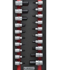 KennedyPro Screwdriver Bit Socket Set - 20 Pieces - Chrome Vanadium Steel - with 1/3 Width Foam Tool Control Inlay for Tool Chests