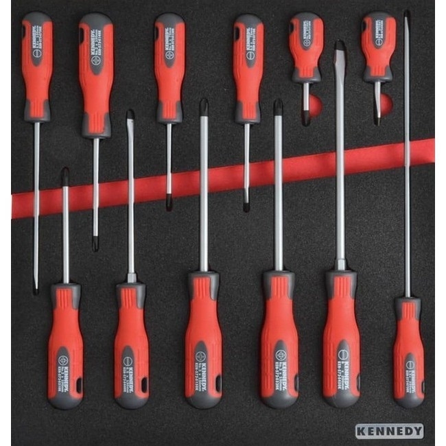KennedyPro Screwdriver Set - 12 Pieces - with 2/3 Width Foam Tool Control Inlay for Tool Roller Cabinets