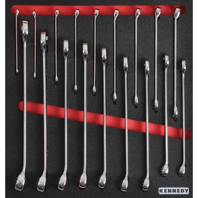 Kennedy Metric Combination Spanner Set - 18 Pieces - with 2/3 Width Foam Tool Control Inlay for Tool Roller Cabinets