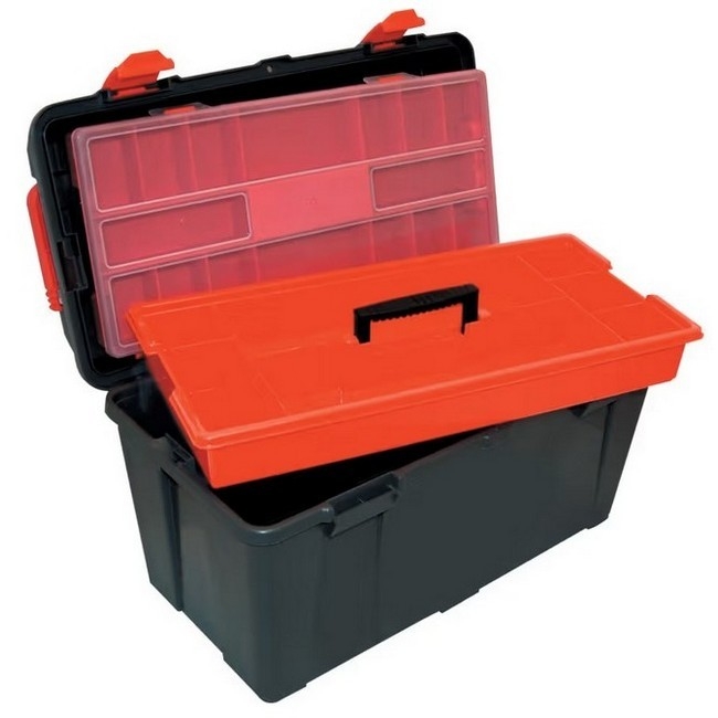 Kennedy Plastic Tool Box - Impact Resistant - Includes Organiser - Red & Black - 48 x 24 x 26 cm