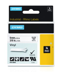Dymo Original IND-Tape for Rhino, 9mm x 5.5m, Coloured Vinyl, Black on White