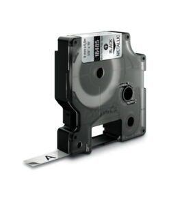 Dymo Original IND-Tape for Rhino, 9mm x 5.5m, Permanent Polyester, Black on Metallic