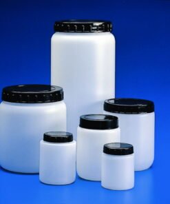Kartell Cylindrical Jar 2000 mL HDPE White with Black Screw Cap Pack of 10
