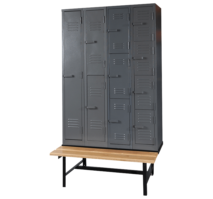 Solid Steel Lockers on Bench